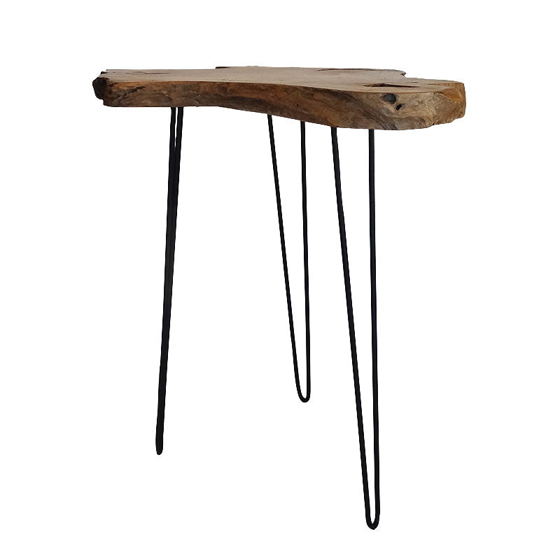 Table de bar en teck Root en bois de racine de teck massif, finition naturelle - avec pieds en acier