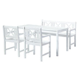 Rosenborg garden set - table + bench + 2x chairs - certified mahogany wood, glossy white lacquered