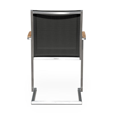 Fauteuil luge empilable Alzette en acier inoxydable avec accoudoirs en Batyline et teck