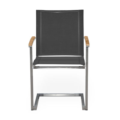 Fauteuil luge empilable Alzette en acier inoxydable avec accoudoirs en Batyline et teck