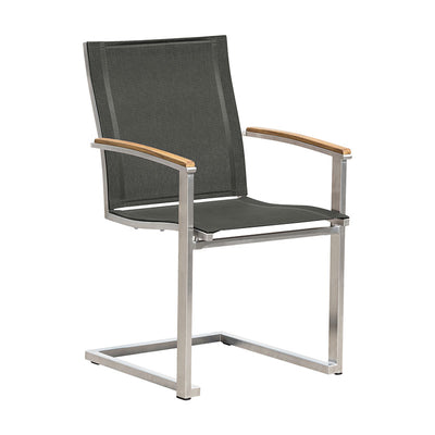 Fauteuil luge empilable Alzette en acier inoxydable avec accoudoirs en Batyline et teck