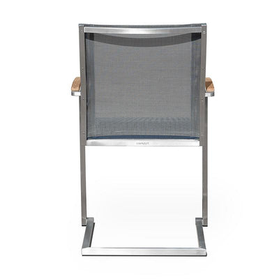 Fauteuil luge empilable Alzette en acier inoxydable avec accoudoirs en Batyline et teck