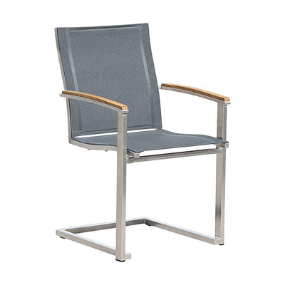 Fauteuil luge empilable Alzette en acier inoxydable avec accoudoirs en Batyline et teck