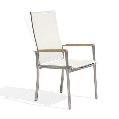 Chaise empilable relax Alzette à dossier haut inclinable - inox avec Batyline