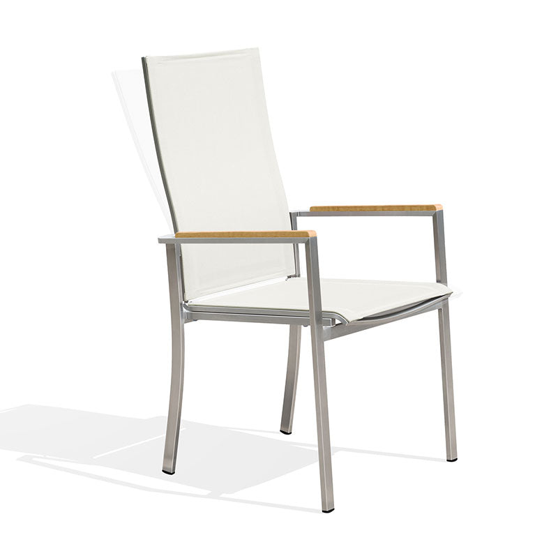 Chaise empilable relax Alzette à dossier haut inclinable - inox avec Batyline