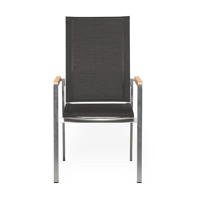 Chaise empilable relax Alzette à dossier haut inclinable - inox avec Batyline