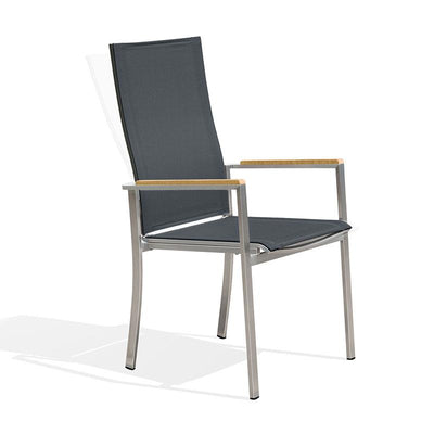 Chaise empilable relax Alzette à dossier haut inclinable - inox avec Batyline