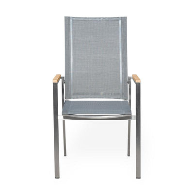Chaise empilable relax Alzette à dossier haut inclinable - inox avec Batyline