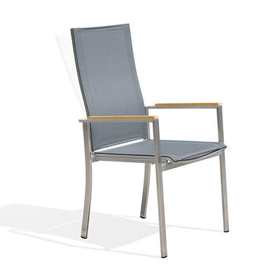Chaise empilable relax Alzette à dossier haut inclinable - inox avec Batyline