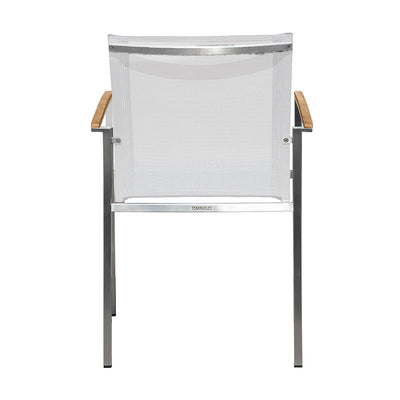 Chaise empilable Alzette Eco en acier inoxydable avec Batyline et accoudoirs en teck