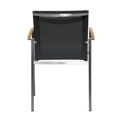 Chaise empilable Alzette Eco en acier inoxydable avec Batyline et accoudoirs en teck