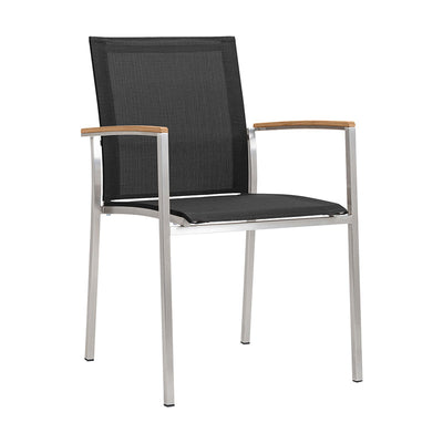 Chaise empilable Alzette Eco en acier inoxydable avec Batyline et accoudoirs en teck