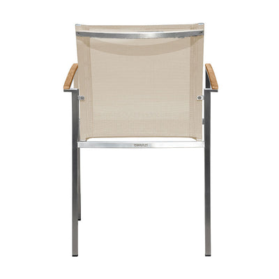 Chaise empilable Alzette Eco en acier inoxydable avec Batyline et accoudoirs en teck