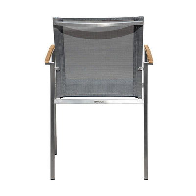 Chaise empilable Alzette Eco en acier inoxydable avec Batyline et accoudoirs en teck