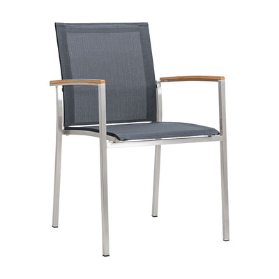 Chaise empilable Alzette Eco en acier inoxydable avec Batyline et accoudoirs en teck