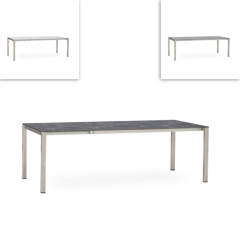Table extensible frontale Marikk 320/260/200x99,5 cm plateau en céramique avec structure en acier inoxydable