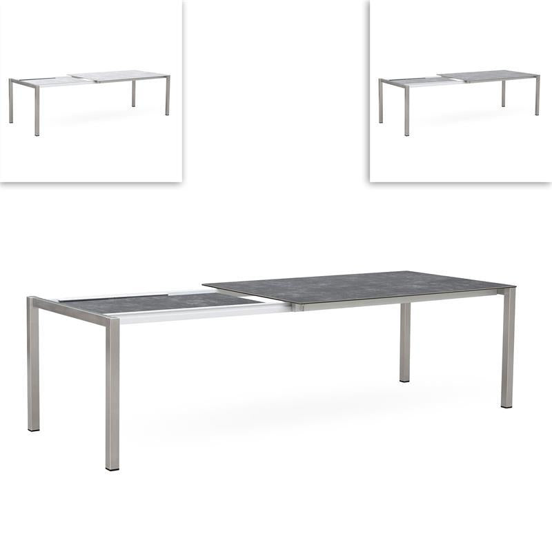 Table extensible frontale rotative Marikk 220/160x99,5 cm plateau en céramique avec structure en acier inoxydable