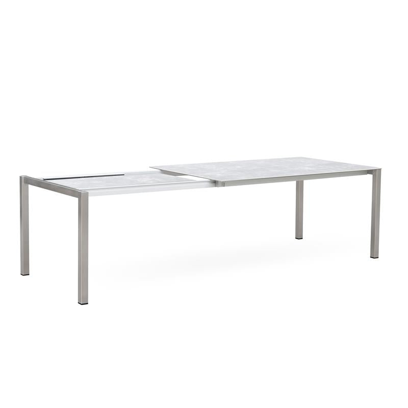 Table extensible frontale rotative Marikk 220/160x99,5 cm plateau en céramique avec structure en acier inoxydable