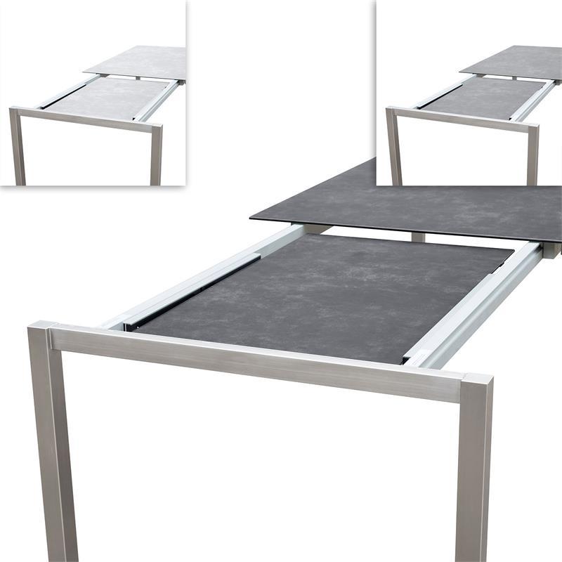 Table extensible frontale rotative Marikk 220/160x99,5 cm plateau en céramique avec structure en acier inoxydable