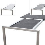 Table extensible frontale rotative Marikk 220/160x99,5 cm plateau en céramique avec structure en acier inoxydable