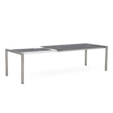 Table extensible frontale rotative Marikk 240/180x99,5 cm plateau en céramique avec structure en acier inoxydable