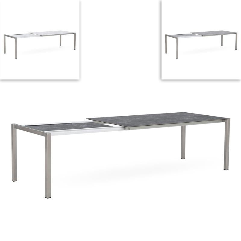 Table extensible frontale rotative Marikk 240/180x99,5 cm plateau en céramique avec structure en acier inoxydable