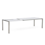 Table extensible frontale rotative Marikk 240/180x99,5 cm plateau en céramique avec structure en acier inoxydable