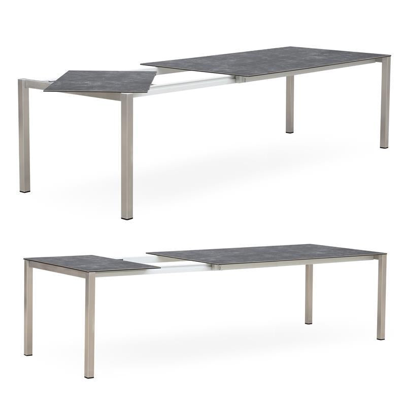 Table extensible frontale rotative Marikk 240/180x99,5 cm plateau en céramique avec structure en acier inoxydable