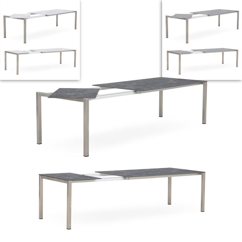 Table extensible frontale rotative Marikk 240/180x99,5 cm plateau en céramique avec structure en acier inoxydable