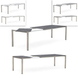 Table extensible frontale rotative Marikk 240/180x99,5 cm plateau en céramique avec structure en acier inoxydable