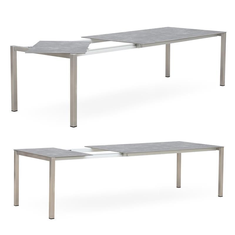 Table extensible frontale rotative Marikk 240/180x99,5 cm plateau en céramique avec structure en acier inoxydable