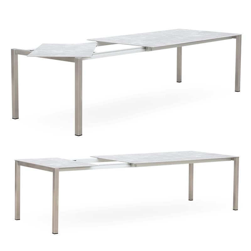 Table extensible frontale rotative Marikk 240/180x99,5 cm plateau en céramique avec structure en acier inoxydable