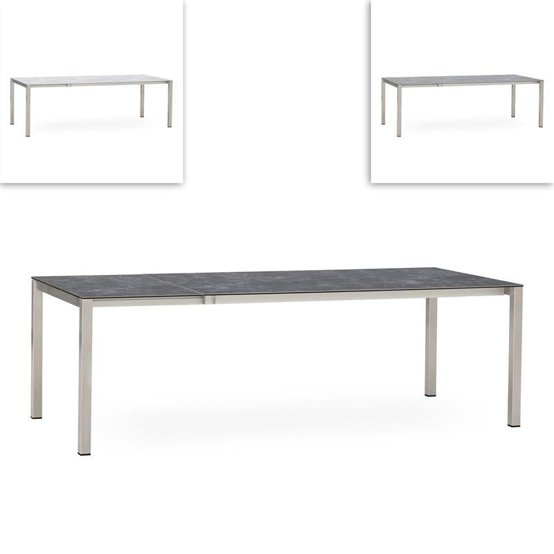 Table extensible frontale rotative Marikk 240/180x99,5 cm plateau en céramique avec structure en acier inoxydable