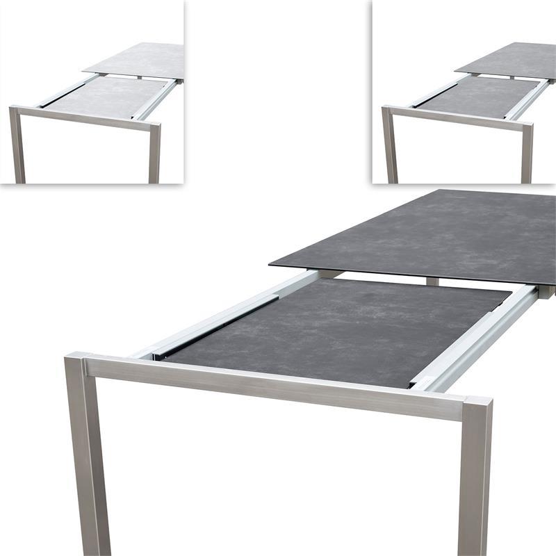 Table extensible frontale rotative Marikk 240/180x99,5 cm plateau en céramique avec structure en acier inoxydable