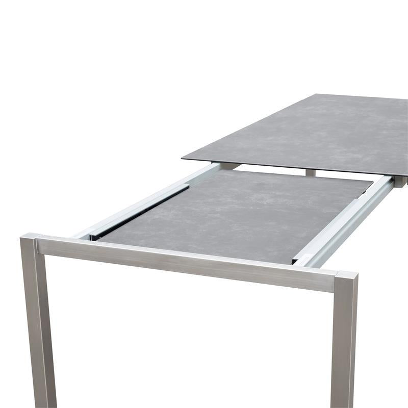 Table extensible frontale rotative Marikk 240/180x99,5 cm plateau en céramique avec structure en acier inoxydable