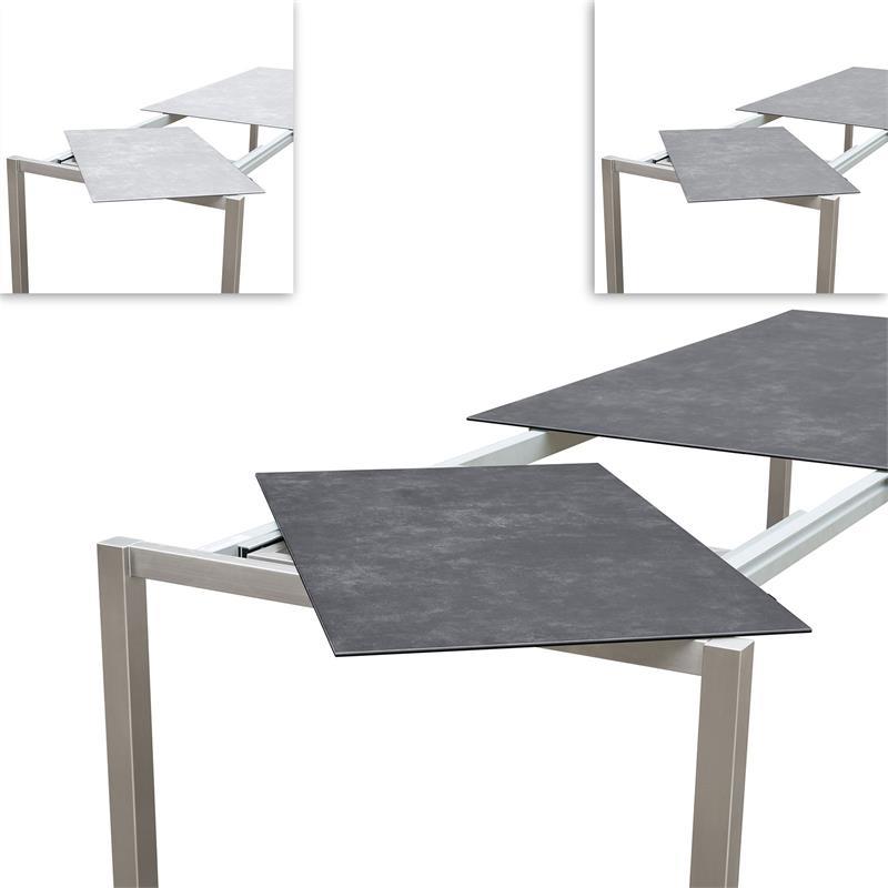 Table extensible frontale rotative Marikk 240/180x99,5 cm plateau en céramique avec structure en acier inoxydable