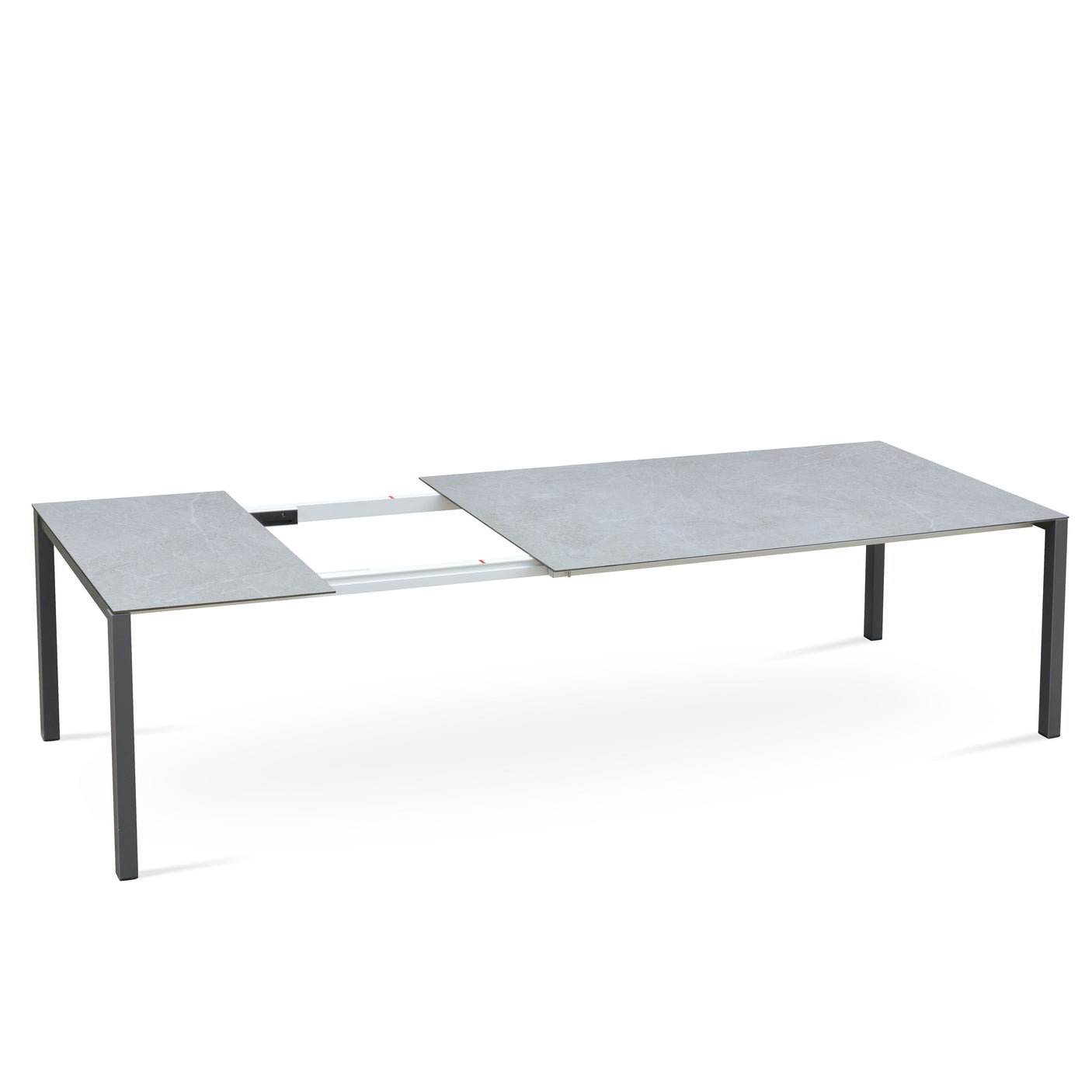 Marikk Rotations-Frontausziehtisch 220/160x99,5 cm Keramikplatte + Edelstahl pulverbeschichtet+Rollen