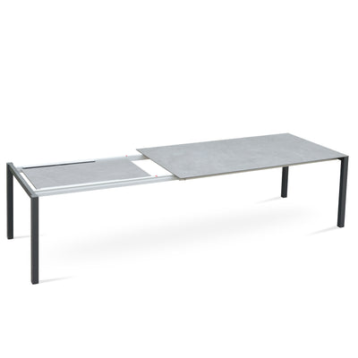 Marikk Rotations-Frontausziehtisch 220/160x99,5 cm Keramikplatte + Edelstahl pulverbeschichtet+Rollen