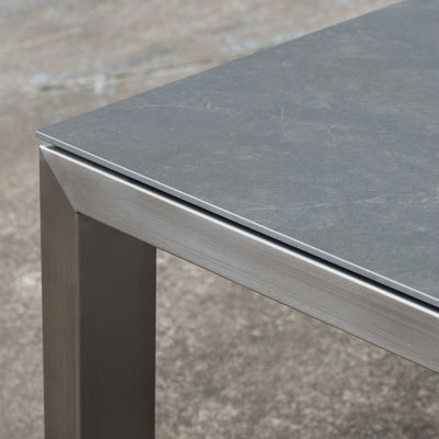 Marikk Deluxe Frontausziehtisch 300/240/180x100cm Keramikplatte mit Edelstahlgestell und Rollen