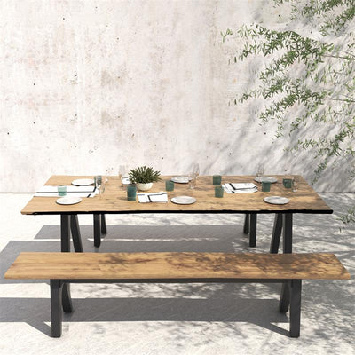 Stor Baumkantenbank 220 x 43-47 x 45 cm Teak mit Aluminium-oder Teakgestell