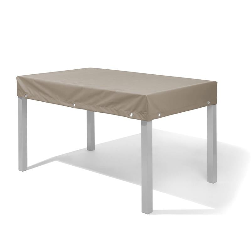 Abdeckung für Tischplatte 240x110 mit 15cm Abhang mit Saum und Ösen, Ösen ca. 10 cm neben der Ecke
