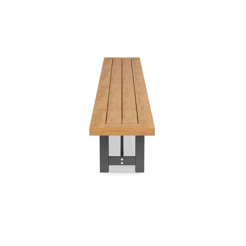 Banc de jardin vigneron sans dossier 300 cm aluminium - teck recyclé avec structure en aluminium