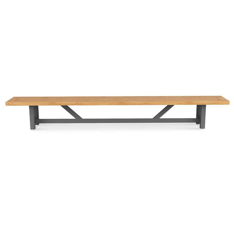 Banc de jardin vigneron sans dossier 300 cm aluminium - teck recyclé avec structure en aluminium