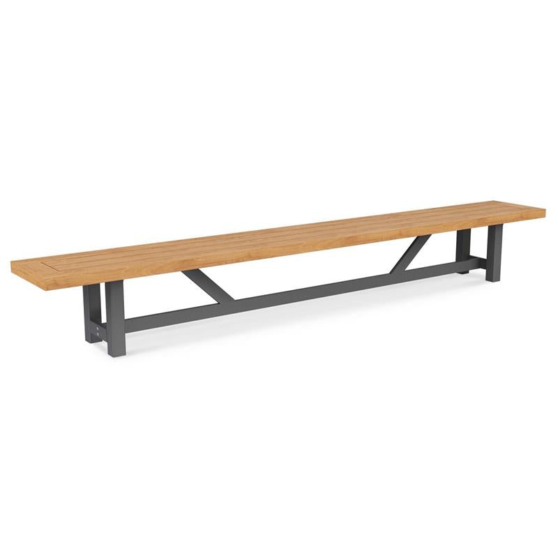 Banc de jardin vigneron sans dossier 300 cm aluminium - teck recyclé avec structure en aluminium