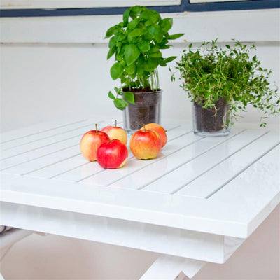Table pliante Cinas York 70 x 70 x 72,5 cm - Bois d'acajou certifié, laqué blanc brillant