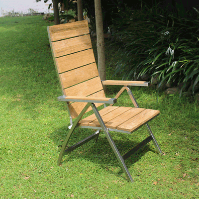 Zilart high-back chair Teak Grade A brushed - Teak GRADE A NATURAL brushed + stainless steel frame