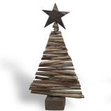 Grand sapin de Noël en teck avec support en bois flotté - env. 25 cm de haut