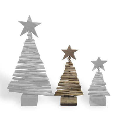 Teakholztannenbaum mittel mit Ständer aus Treibholzstücken  - ca. 19 cm hoch