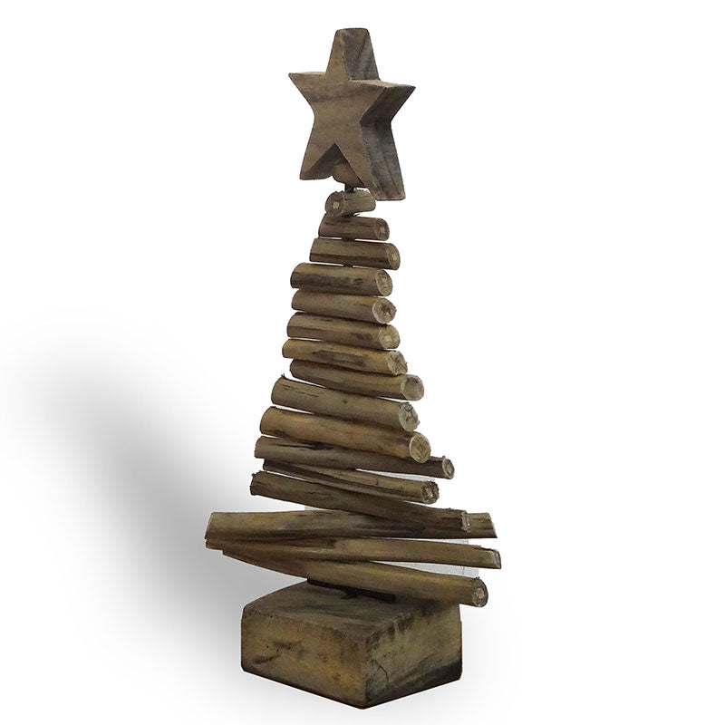 Teakholztannenbaum mittel mit Ständer aus Treibholzstücken  - ca. 19 cm hoch