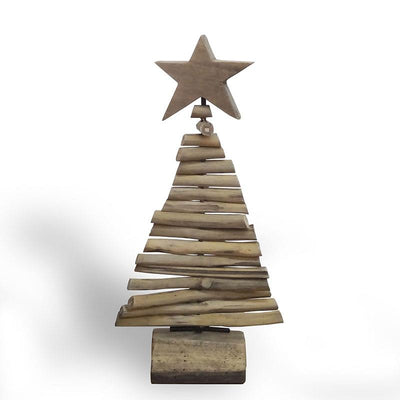 Teakholztannenbaum mittel mit Ständer aus Treibholzstücken  - ca. 19 cm hoch